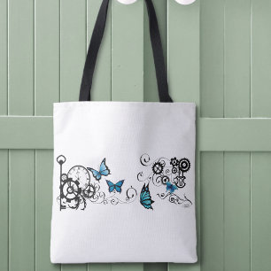 Bolso De Tela Tribal Steampunk Mariposas Azules Engranajes Remol