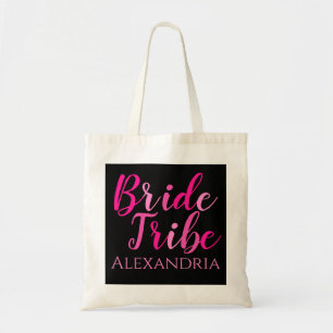 Bolso De Tela Tribu de novias Bachelorette Fiesta de negro rosad