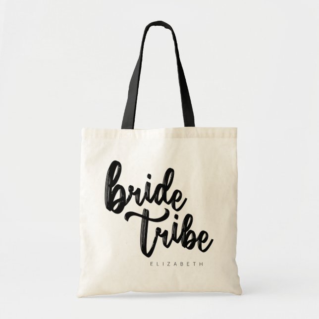 Bolso De Tela Tribu de novias Black Script Tote Bag - Personaliz (Frente)
