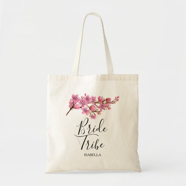 Bolso De Tela Tribu de novias con flores de cerezo rosa (Frente)