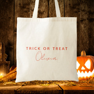 Bolso De Tela Trick Moderno O Tratar Tipografía Niños Halloween