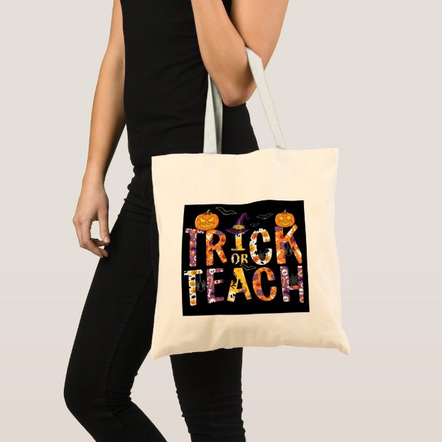 Bolso De Tela Trick o Teach/Halloween/Tret/Book/Laptop (Anverso (producto))