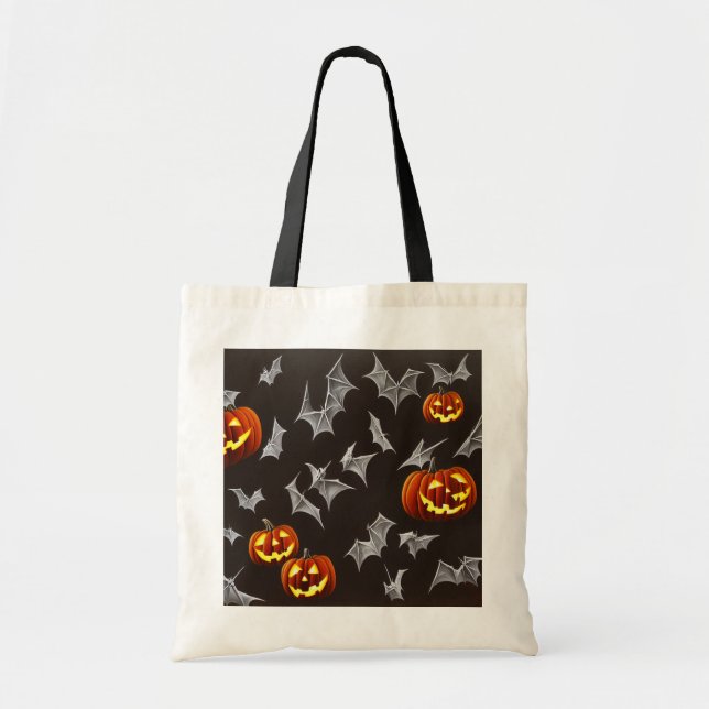 Bolso De Tela Trick O Trato De Bats Y Lanterns (Frente)