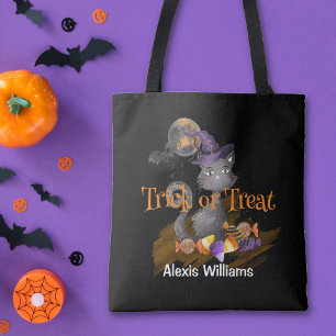 Bolso De Tela Trick o trato de gato negro acuarela