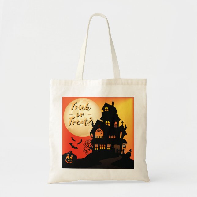Bolso De Tela Trick O Trato De Halloween En Casa (Frente)