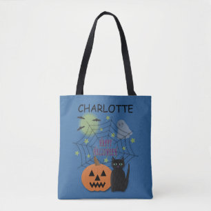 Bolso De Tela Trick o trato de Halloween para gato y calabaza ne