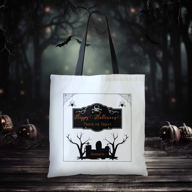 Bolso De Tela Trick o trato espeluznante de cementerio (Spooky Graveyard Trick or Treat tote Bag)
