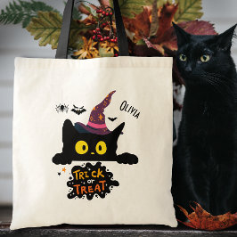 Bolso De Tela Trick o trato personalizado de gato negro espeluzn