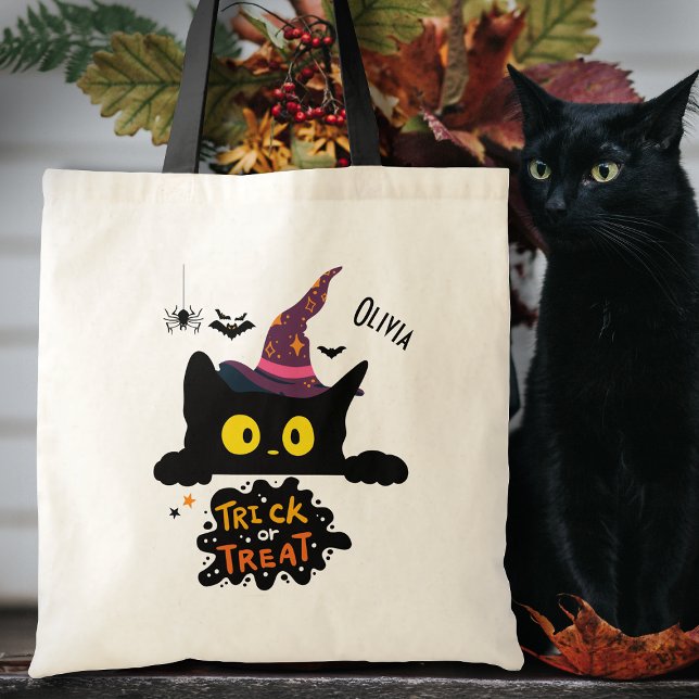 Bolso De Tela Trick o trato personalizado de gato negro espeluzn (Subido por el creador)