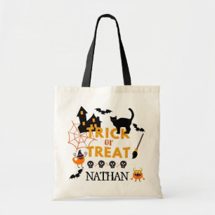 Bolso De Tela Trick o trato personalizado de Halloween para niño