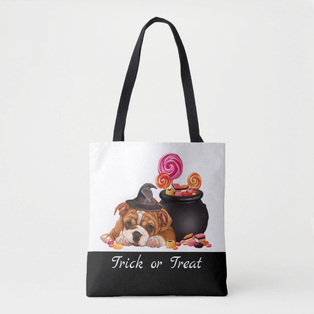 Bolso De Tela Trick o trato personalizado de perro de caramelo (Anverso)