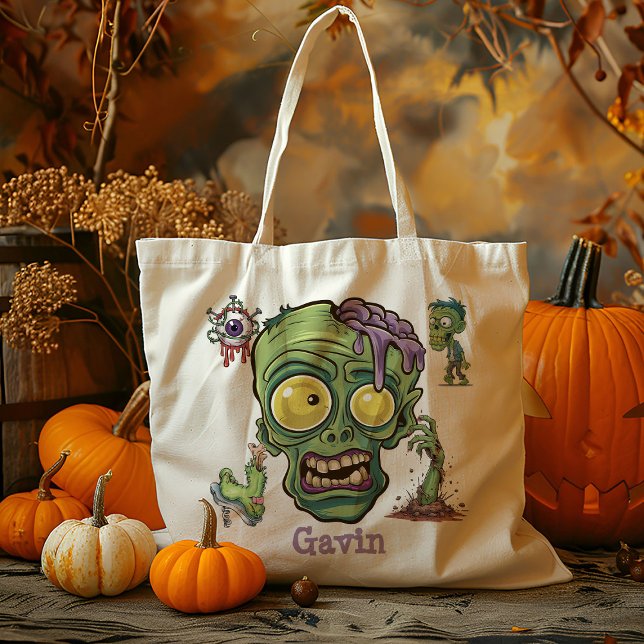 Bolso De Tela Trick O Treat Candy De Chico Zombie Gracioso Perso (Subido por el creador)