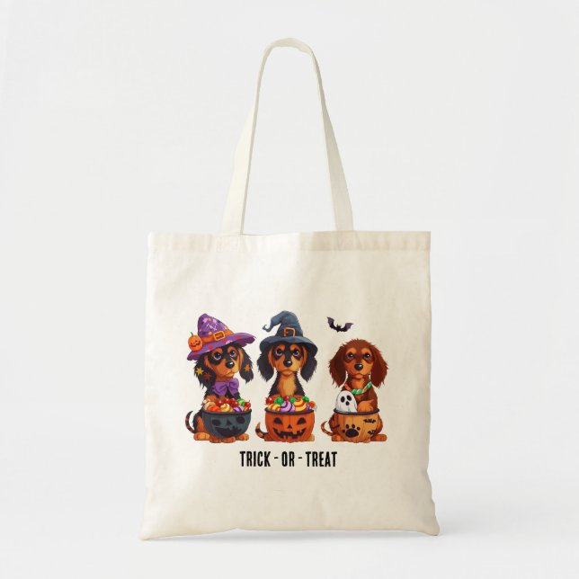 Bolso De Tela Trick O Treat Halloween Dachshund Perros (Frente)