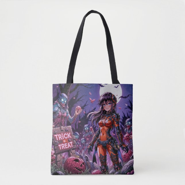 Bolso De Tela Trick o Treat Halloween Zombis con el cerebro (Anverso)