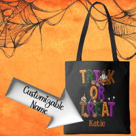 Bolso De Tela Trick o Trek Personalizable de Halloween Spooky