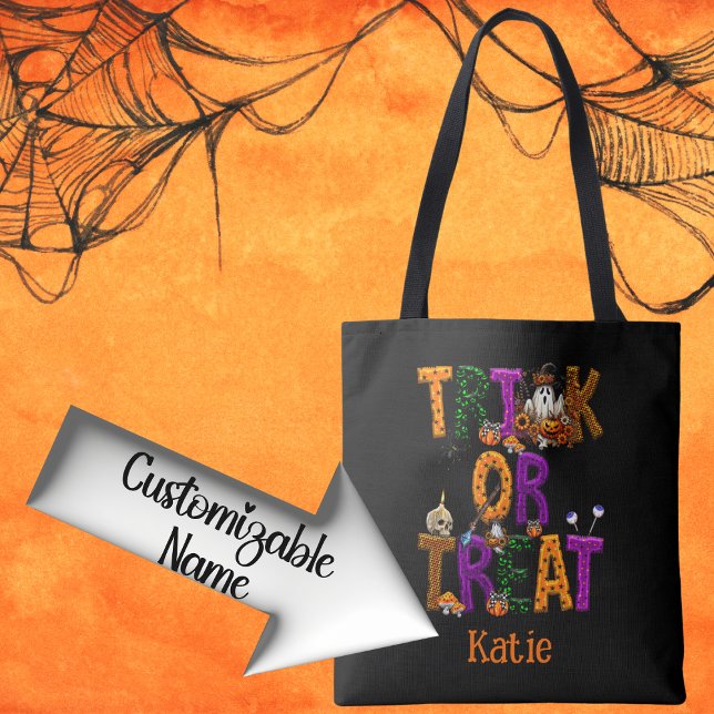Bolso De Tela Trick o Trek Personalizable de Halloween Spooky (Subido por el creador)