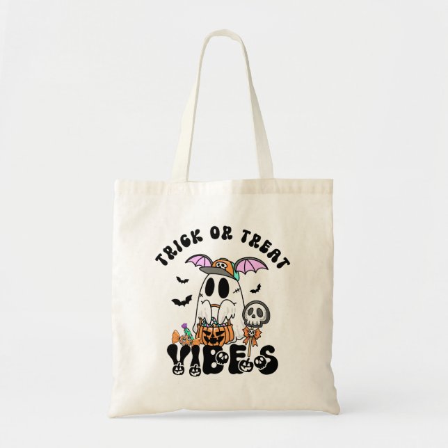 Bolso De Tela Trick o Trek Vibes Retro Ghost Calabaza (Frente)