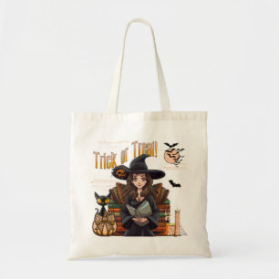 Bolso De Tela Trick o Trek Witch Halloween Coquette Tote Bag