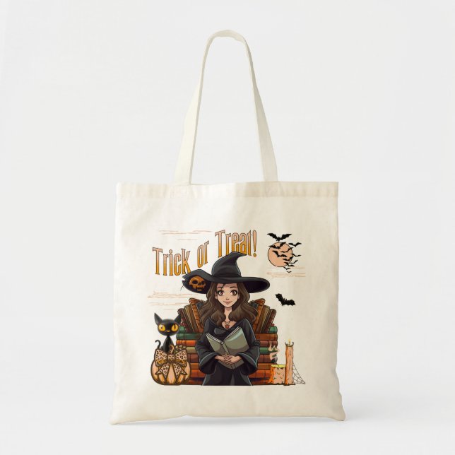 Bolso De Tela Trick o Trek Witch Halloween Coquette Tote Bag (Frente)