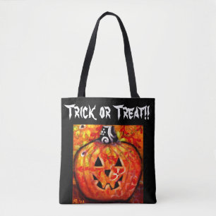 Bolso De Tela Trick o Trel Halloween Jack-O-Lantern Whimsical