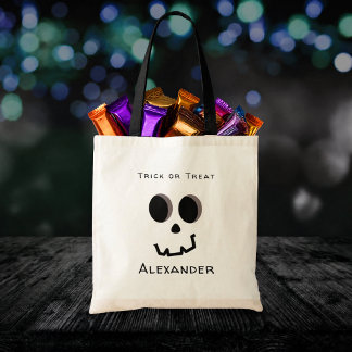 Bolso De Tela Trick or Treat Cara de Esqueleto Lindo Personaliza