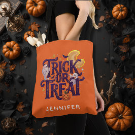 Bolso De Tela Trick or Treat Fantasma Lindo Naranja