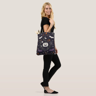 Bolso De Tela Trick‑or‑Treat Floral Púrpura de Halloween