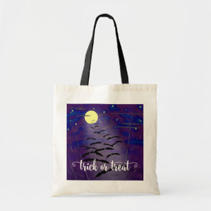 Bolso De Tela Trick or Treat Luna Llena y Murciélagos Halloween