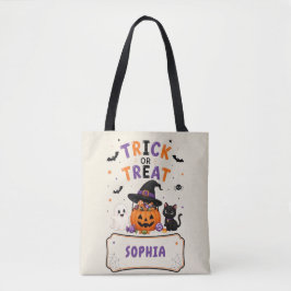 Bolso De Tela Trick or Treat Naranja Halloween Personalizado