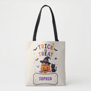 Bolso De Tela Trick or Treat Naranja Halloween Personalizado 