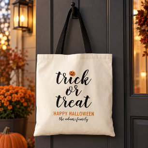 Bolso De Tela Trick or Treat Nombre de Familia Natural Halloween