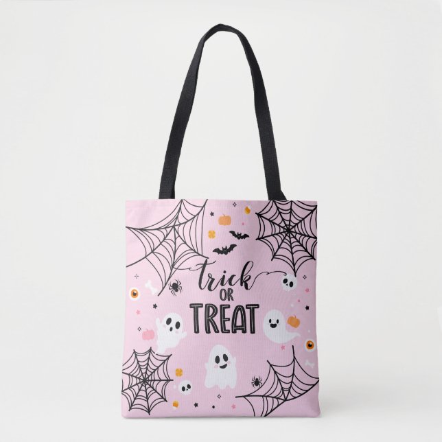 Bolso De Tela Trick or Treat Pink Halloween (Anverso)