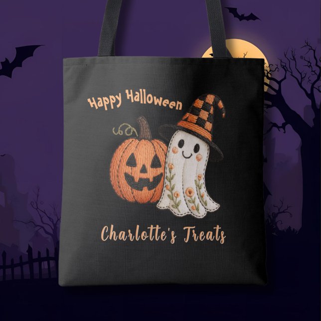 Bolso De Tela Trick or Treat Pumpkin Ghost Halloween (Subido por el creador)