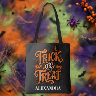 Bolso De Tela Trick or Treat Script de Halloween en negro y nara