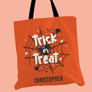 Bolso De Tela Trick or Treat Telaraña Personalizada Halloween