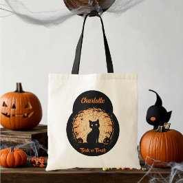 Bolso De Tela Trick-or-Trete de gato negro personalizado de Hall