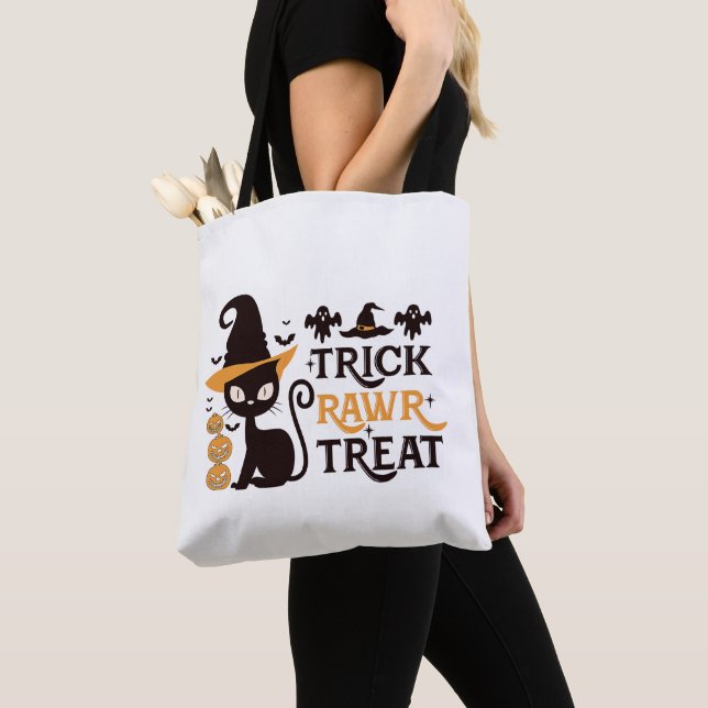 Bolso De Tela Trick Rawr Tret Black Cat White Halloween (Detalle)
