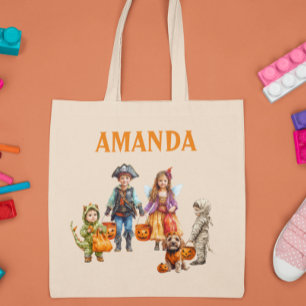 Bolso De Tela Trick Treat de Halloween Personalizado para Niños