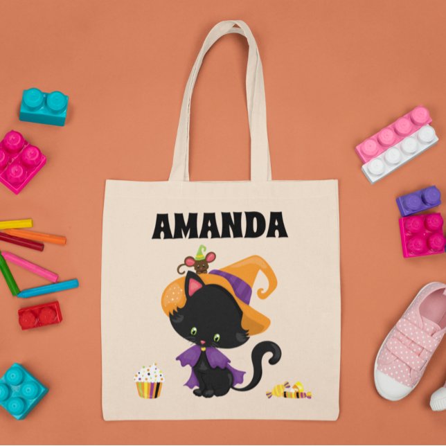 Bolso De Tela Trick Treat gato de Halloween personalizado para n (Subido por el creador)