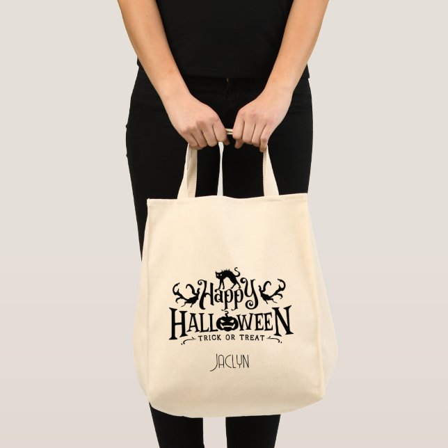 Bolso De Tela Trick Treat Happy Halloween - Personalizar (Anverso (producto))