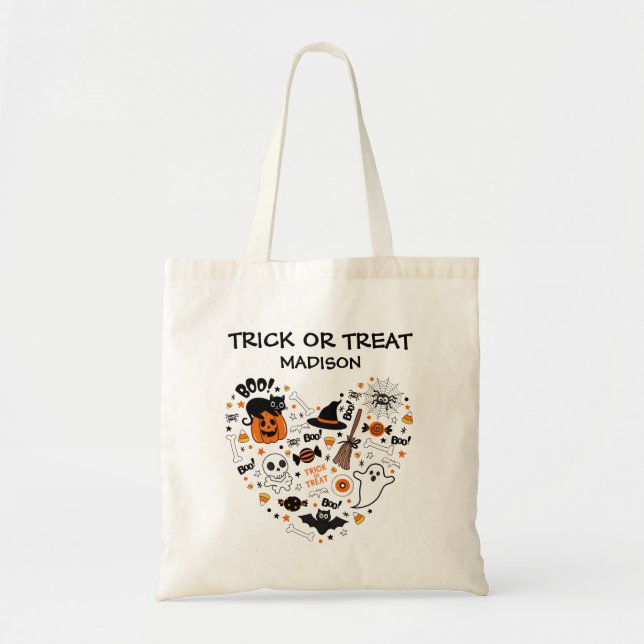 Bolso De Tela Trinco O Tratamiento De Halloween Negro Y Naranja (Frente)