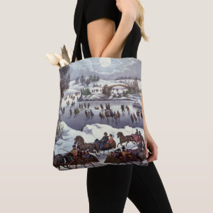 Bolso De Tela Trineos Navideños Antiguos, Central Park en Invier