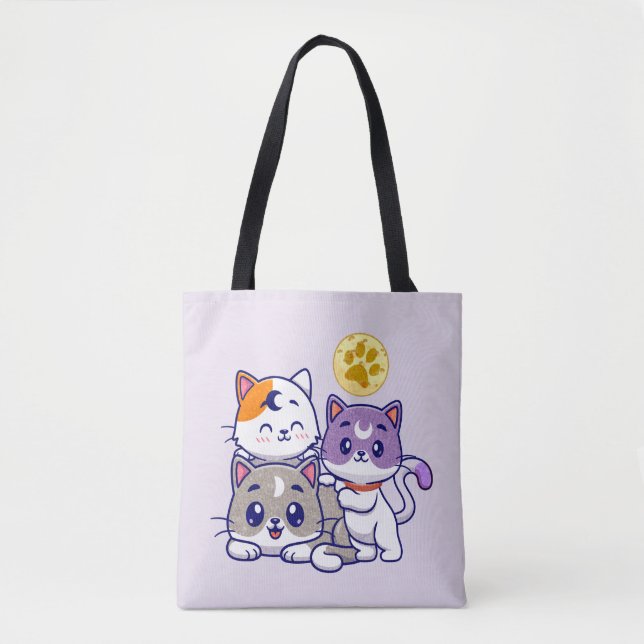 Bolso De Tela Trio Adorable - Tres Gatos Cubiertos (Anverso)