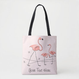 Bolso De Tela Trío de flamencos rosados 2 con texto en todo el t