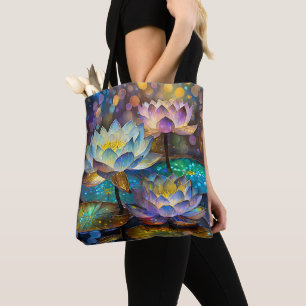 Bolso De Tela Trío de flores de loto brillantes