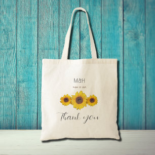 Bolso De Tela trío de girasol - boda Gracias