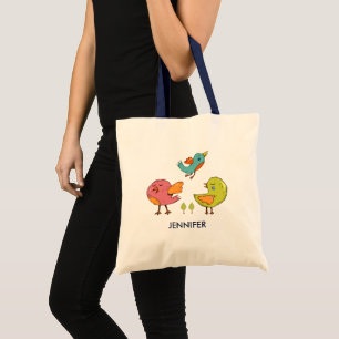Bolso De Tela Trio de pájaros llenos de color