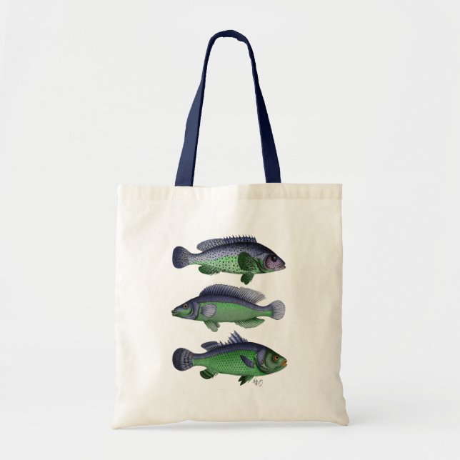 Bolso De Tela Trío de peces azul y verde (Frente)