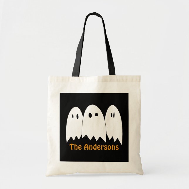 Bolso De Tela Trío fantasma blanco truco de dulces de Halloween  (Frente)
