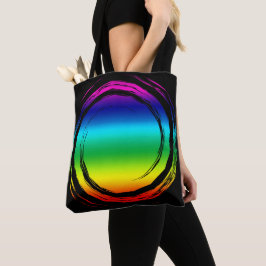 Bolso De Tela Trippy brillante arco iris girando en círculo negr